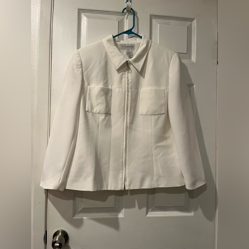 Vintage White Sag Harbor Zip Up Blazer/Jacket - Size 16